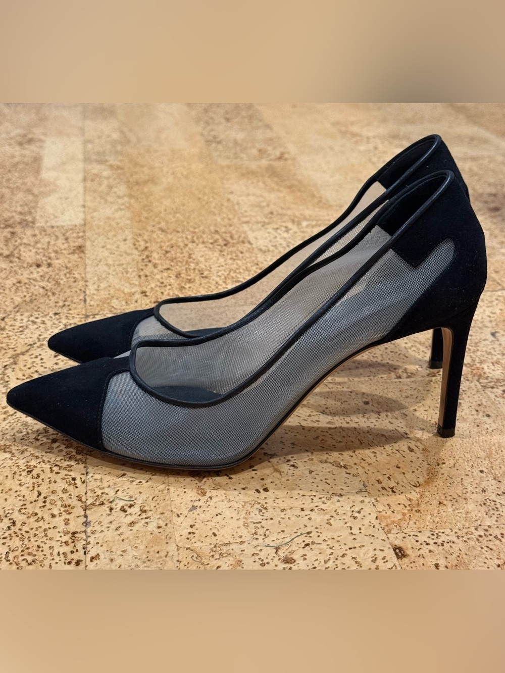 Casadei Black Mesh and Suede Pointed-Toe Pumps Size 7 1/2 B